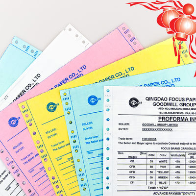 চীন কারখানা 7 প্লাই এনসিআর কাগজ সিবি সিএফবি সিএফ 55/50/55gsm 61*86/70*100cm কালো/নীল চিত্র কার্বনহীন কাগজ